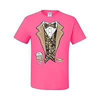 Tuxedo With Bow Tie Camo Hunting Funny Humor Tee Graphic Unisex T-Shirt - ( 3XL , Neon Pink )