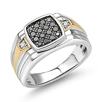 Gem Stone King Men's 925 Sterling Silver and 10K Yellow Gold Black and White Diamond Ring (0.22 Cttw, Available In Size 7, 8, 9, 10, 11, 12, 13)