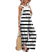 Womens Overalls Loose Sleeveless Spaghetti Strap Wide Leg Jumpsuits Long Pants Baggy Rompers with Pockets