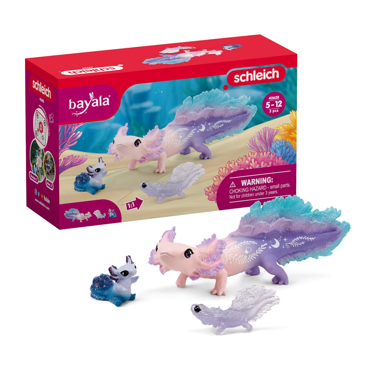 Schleich bayala, 3-Piece Set. Axolotl Salamander Toys for Girls and Boys, Axolotl Discovery Playset with Mom and Babies, Ages 5+