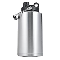 128 Oz Insulated Water Jug, One Gallon Stainless Steel Vacuum Double Walled Water Bottle With Handle, BPA-Free Keep Cold 48H Hot 24H, Wide Mouth For Sports, Traveling, Camping, Stainless
