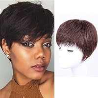 Women Short Straight Human Hair Toppers with Bangs Silktop Base Topper Hair Piece Wiglet Hairpiece for Thinning Hair 5.9
