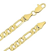 6mm-9mm 14k Yellow Gold Plated Flat Figaro Chain Necklace