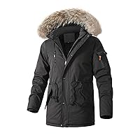 Men's Winter Thicken Coat Warm Puffer Parka Jacket with Faux Fur Removable Hood Fleece Lined Snow Ski Coats Outwear