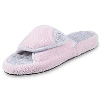 isotoner Women's Terry Spa Slip On Slide Slipper with Memory Foam for Indoor/Outdoor Comfort