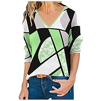 Women Classic Sweatshirt Irregular Striped Geometric Print Casual V Neck Blouses Shirts Fleece Fashion Pullover