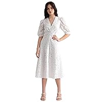 Maggy London Women's V-Neck Twist Front Eyelet Dress