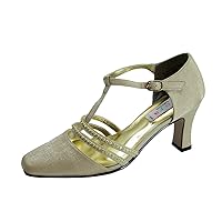 Floral Amina Women's Wide Width T-Strap Pumps with Rhinestones