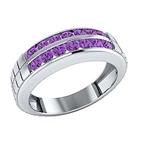 3/4 CT Round Cut Channel Set Purple Amethyst Men's Weding Anniversary Band Ring Sizable Real 925 Sterling Silver