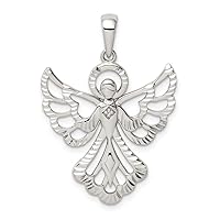 925 Sterling Silver Diamond and Sparkle Cut Religious Guardian Angel Pendant Necklace Measures 31.8x22.11mm Wide 1.35mm Thick Jewelry for Women