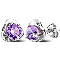 18K White Gold Plated Fashion Jewelry Purple Crystal Stone Lady's Charming Stud Earrings