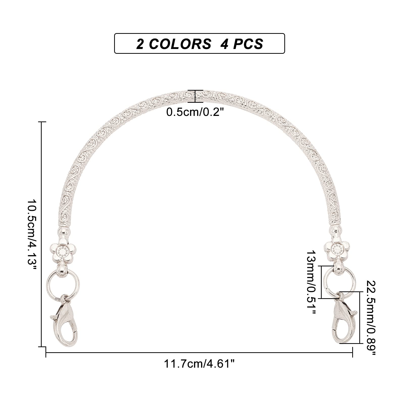 SUPERFINDINGS 4Pcs Iron Bag Handle 2 Color Replacement Metal Purse Handles Semicircle Purse Handles Frame Half Round with Floral Pattern for Purse Making Handbag Making,4x4.6Inch