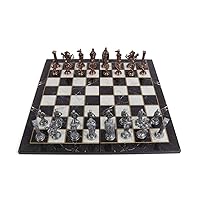 Medieval British Army Antique Copper Metal Chess Set for Adults,Handmade Pieces and Marble Design Wood Chess Board King 3.35inc