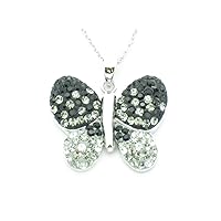 925 Sterling Silver Finish Round Cut Diamond Set Black & White Butterfly Charm Pendant Gift