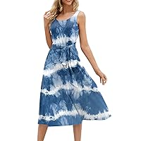 My Orders Dresses for Women 2024 Trendy Summer Beach Cotton Sleeveless Tank Dress Wrap Knot Dressy Casual Sundress with Pocket Sales Today Clearance(4-Blue,Small)