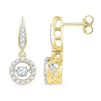 10kt Yellow Gold Womens Round Diamond Circle Frame Moving Twinkle Solitaire Dangle Earrings 5/8 Cttw