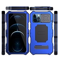 LOFIRY- Case for iPhone 14 Series Slide Camera Lens Phone Metal Aluminum Bumpers Armor Kickstand Cover (14promax,Blue)