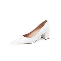 Women's Dressy 2 inches Low Block Heel Pumps Sexy Patent Leather Pointed Closed Toe Chunky Heeled Shoes for Office Wedding