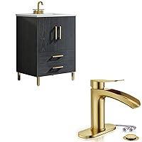 phiestina Black 24 Inch Bathroom Vanity with Sink and Single Hole Bathroom Faucet,BV02-BLACK-JH+NS-SF01-BG