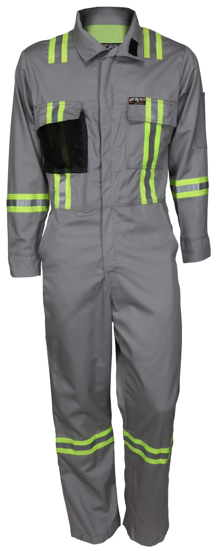 MCR Safety Summit Breeze Flame Resistant FR Long Sleeve Coveralls, 7 oz Cotton, Reflective, Vents, Gray, 42