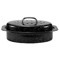 JY COOKMENT Granite Roaster Pan, Small 13” Enameled Roasting Pan with Domed Lid. Oval Turkey Roaster Pot, Broiler Pan Great for Small Chicken, Lamb. Dishwasher Safe Cookware Fit for 7Lb Bird