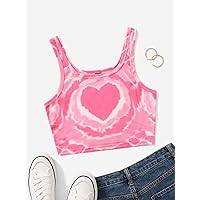 Women's Tops Sexy Tops for Women Women's Shirts Heart Print Tie Dye Tank Top (Color : Pink, Size : X-Small)