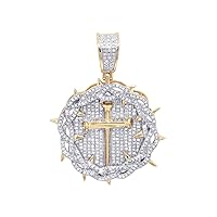 DTJEWELS 1.50 CT Round Cut Pave Set VVS1 Diamond Men's Medallion Cross Charm Pendant for Christmas Day 14K Yellow And White Gold Over Sterling Silver