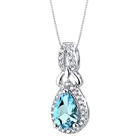 PEORA 925 Sterling Silver Teardrop Regina Halo Pendant Necklace in Various Gemstones, Pear Shape 9x6mm, with 18 inch Italian Chain