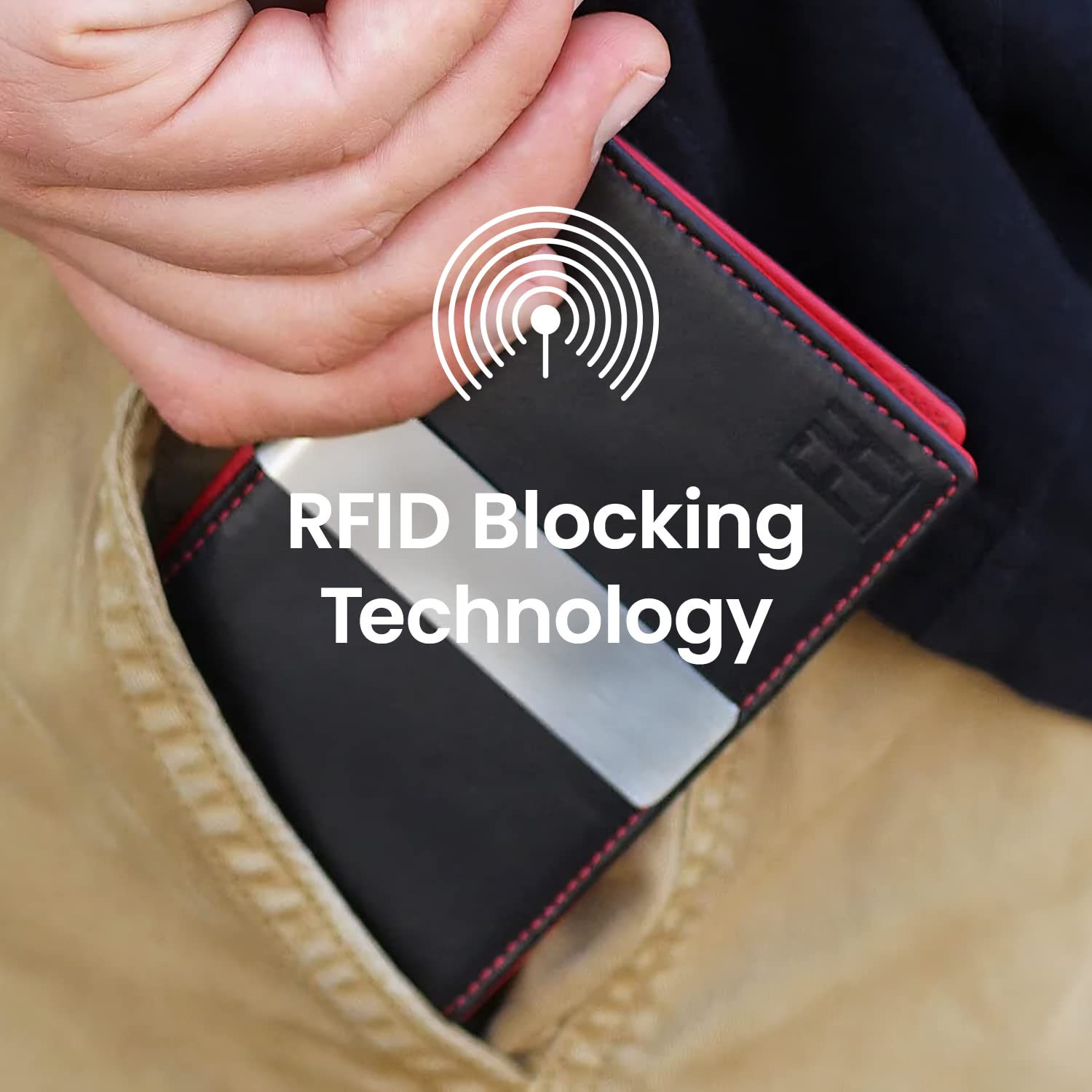 F&H Minimalist Men's Wallet RFID Blocking Wallet, Slim Leather Wallet Money Metal Clip Holds 8 Cards, Back and Front Pocket Wallets