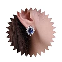Inilbran Boho Sapphire Crystal Earrings Blue Gemstone Stud Earrings Vintage Halo sapphire Earrings Personalized Rhinestone Earrings Jewelry for Women and Girls