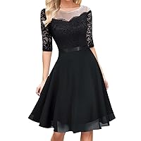 Cold Shoulder Prom Dress Shoulder Mid Sleeve Waist Lace Patchwork Chiffon in Long Swing Dress Ladies Dresses