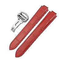 Genuine Leather Watchband 14mm 16mm 18mm 20mm 22mm for Ballon Bleu De Cartier Convex Type Colorful Calfskin Watch Strap (Color : Red, Size : 14mm)