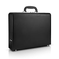 Business Briefcase for Men - Hard Case Leather Attache with Lock for Professionals