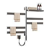 Electric Heated Towel Rack with Storage Rack, Rotating Towel Warmer Wall Mounted Drying Rack,Stainless Steel Towel Warmer 5 Bars with Built-in Timer, Plug-in or Hardwired,Grey