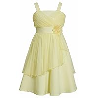 Bonnie Jean Girls Mesh Linen Wedding Pageant Easter Dress, Yellow, 7-16