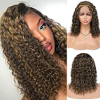 Highlight Curly Lace Front Human Hair Wigs 150% Omber Honey Blonde 13X6 Lace Frontal Wigs 1BT27 Colored Hair Wigs Pre Plucked Baby Hair Glueless HD Crystal Lace Remy Curly Hair Wigs