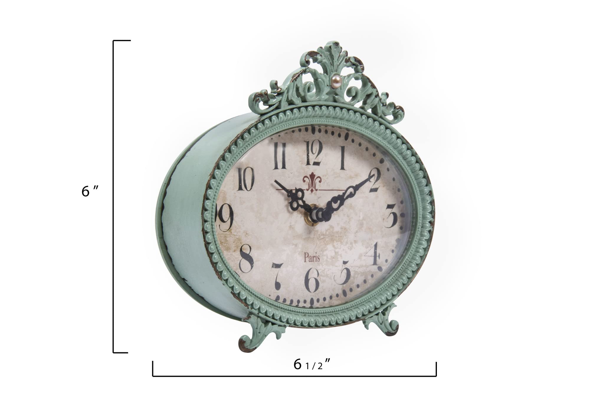 Creative Co-Op Distressed Pewter Mantel Clock, Aqua