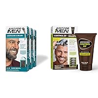 Just For Men Mustache & Beard, Beard Dye with Brush Included - Dark Brown, M-45, Pack of 3 & Control GX Grey Reducing Shampoo, Gradual Hair Color for Stronger and Healthier Hair