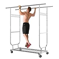 Load 500lbs Heavy Duty Clothes Rack Rolling Clothing Racks For Hanging Clothes With Wheels Adjustable Height Foldable Commercial Clothes Rack Heavy Duty Portable Metal Garment Rack