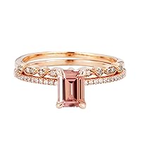 1.50 ct Emerald Cut Morganite Ring Set in Rose Gold and Antique Style Band