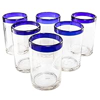 Hand Blown Mexican Drinking Glasses – Set of 6 Confetti Rock Design Glasses by The Wine Savant (Cobalt)