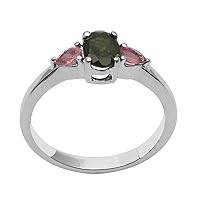Green & Pink Tourmaline Gemstone 925 Sterling Silver Solitaire Jewelry Ring