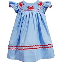 Baby Girls July 4th Independence Memorial Day Patriotic Red White Blue Embroidery Machine Smocked Dresses