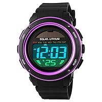 Unisex Sports Digital Watches Waterproof Outdoors Military Stopwatch Date Calendar Alarm LED Display Water Resistant Rubber Strap Solar Wrist Watch for Men Women