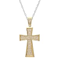 Dazzlingrock Collection 0.98 Carat (ctw) Yellow Plated Sterling Silver Round Diamond Mens Religious Cross Pendant 1 CT
