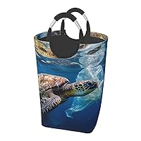 Laundry Basket Freestanding Laundry Hamper Sea turtle and plastic Collapsible Clothes Baskets Waterproof Tall Dirty Clothes Hamper for Dorm Bathroom Laundry Room Storage Washing Bin