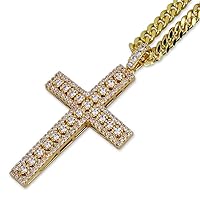 MOCA 18K Gold Silver Plated Hip Hop Diamond Cross Pendant Iced Out Bling Cuban Chain Necklace