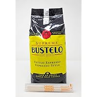 Supreme by Bustelo Whole Bean Espresso Coffee, One 32-Ounce Bags (2 Pounds) With Complimentary 5-count, Eco-Friendly and Individually Wrapped Bamboo Wood Stirrers. Bundle Created and Packed by