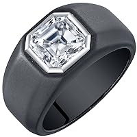 PEORA 3 Carats Men's Moissanite Ring, Asscher Cut, D-E Color, VVS, Black Rhodium 925 Sterling Silver, Comfort Fit, Sizes 8 to 14