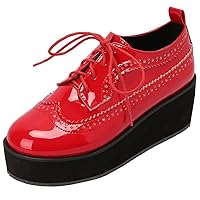 Womens Wingtip Platform Wedge Patent Leather Oxford Shoes High Heel Vintage Sneakers